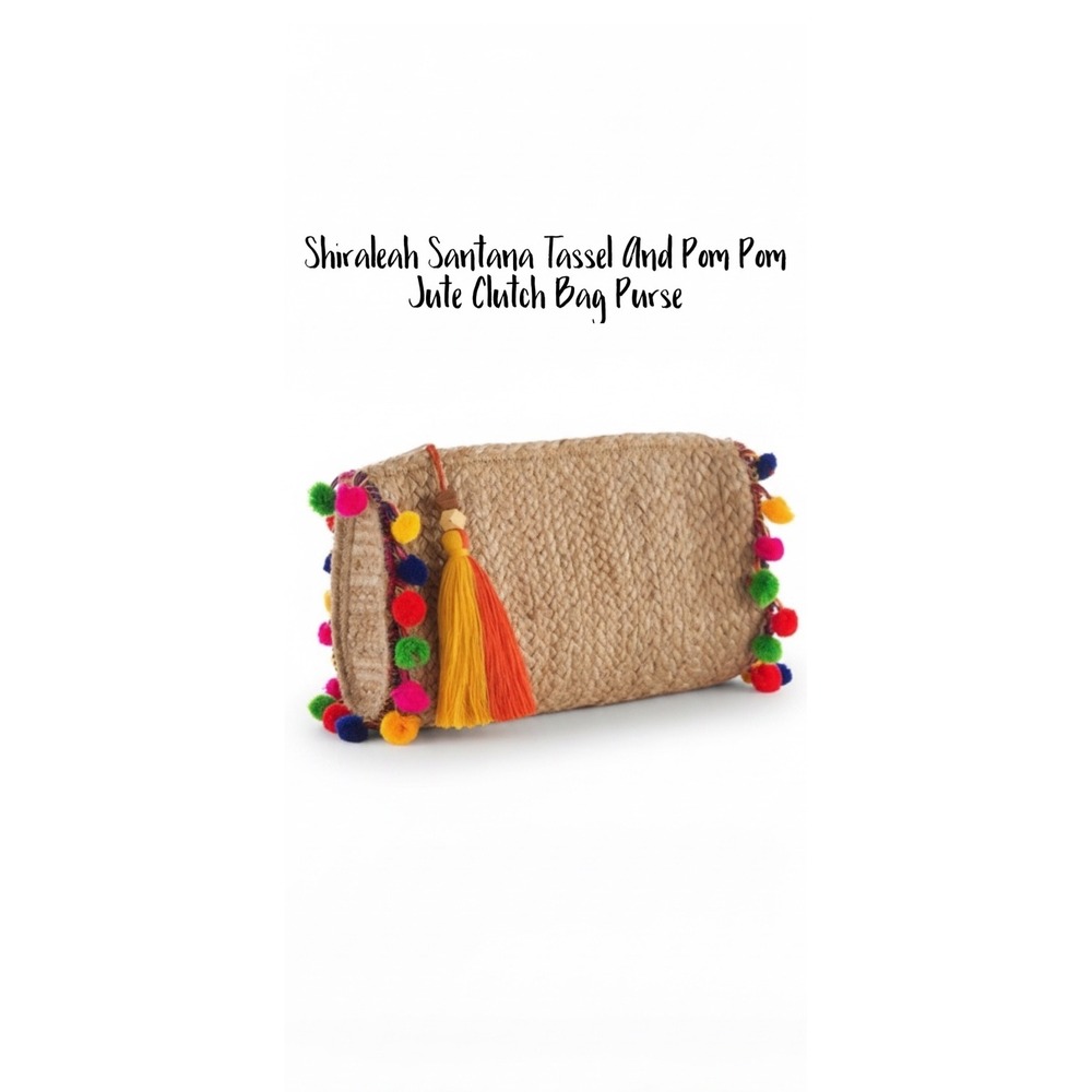 Shiraleah Santana Tassel And Pom Pom Jute Clutch Bag Purse